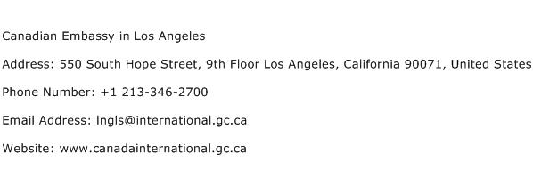 Canadian Embassy in Los Angeles Address Contact Number
