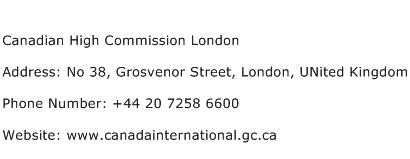 Canadian High Commission London Address Contact Number