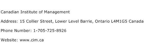 Canadian Institute of Management Address Contact Number