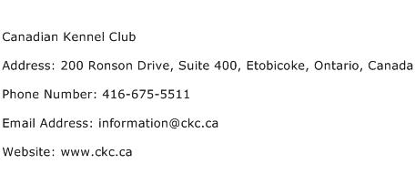 Canadian Kennel Club Address Contact Number
