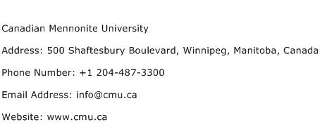 Canadian Mennonite University Address Contact Number