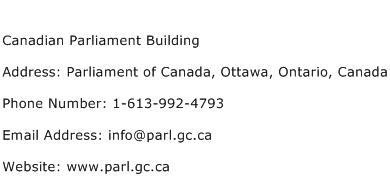 Canadian Parliament Building Address Contact Number
