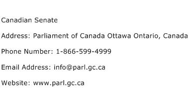 Canadian Senate Address Contact Number
