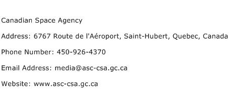 Canadian Space Agency Address Contact Number