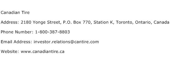 Canadian Tire Address Contact Number