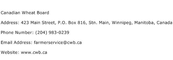 Canadian Wheat Board Address Contact Number