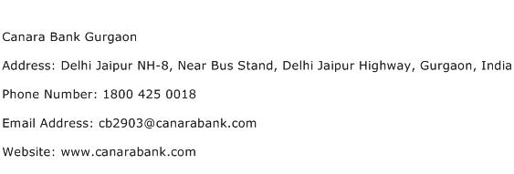 Canara Bank Gurgaon Address Contact Number
