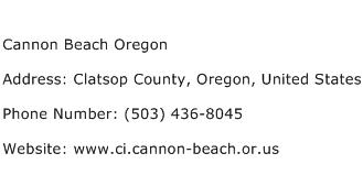 Cannon Beach Oregon Address Contact Number