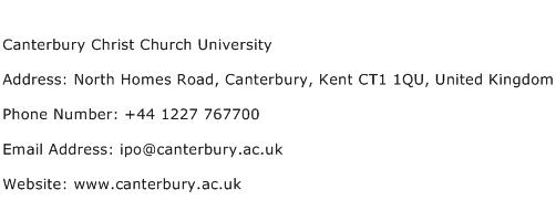 Canterbury Christ Church University Address Contact Number