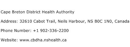 Cape Breton District Health Authority Address Contact Number