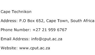 Cape Technikon Address Contact Number