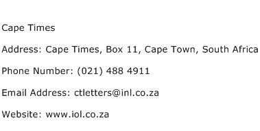 Cape Times Address Contact Number