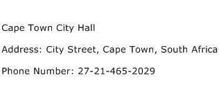 Cape Town City Hall Address Contact Number