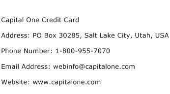 Capital One Credit Card Address, Contact Number of Capital One Credit Card