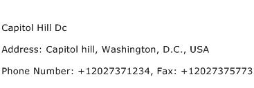 Capitol Hill Dc Address Contact Number