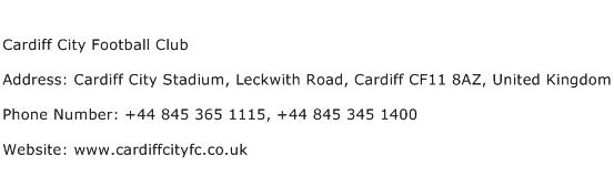 Cardiff City Football Club Address Contact Number