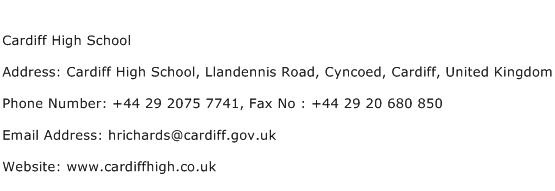 Cardiff High School Address Contact Number