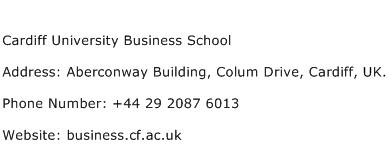 Cardiff University Business School Address Contact Number