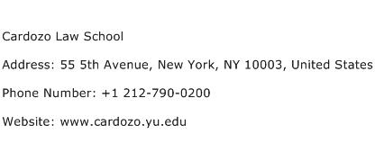Cardozo Law School Address Contact Number