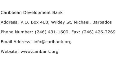 Caribbean Development Bank Address Contact Number