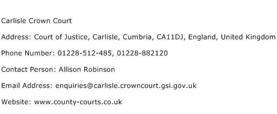 Carlisle Crown Court Address Contact Number