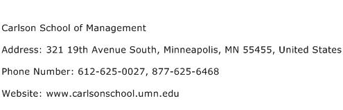 Carlson School of Management Address Contact Number
