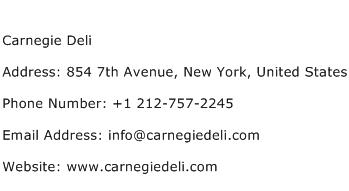 Carnegie Deli Address Contact Number