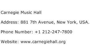Carnegie Music Hall Address Contact Number