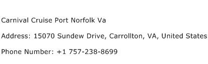 Carnival Cruise Port Norfolk Va Address Contact Number