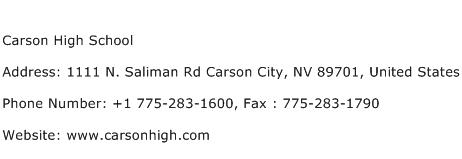 Carson High School Address Contact Number