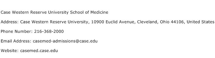 Case Western Reserve University School of Medicine Address Contact Number