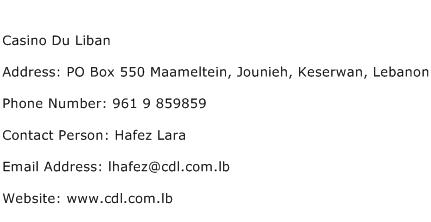 Casino Du Liban Address Contact Number