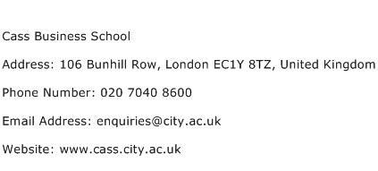 Cass Business School Address Contact Number