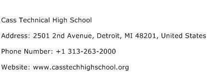 Cass Technical High School Address Contact Number