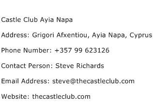 Castle Club Ayia Napa Address Contact Number