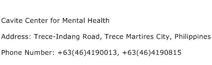 Cavite Center for Mental Health Address Contact Number