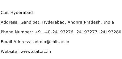 Cbit Hyderabad Address Contact Number