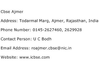Cbse Ajmer Address Contact Number