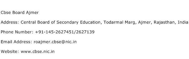 Cbse Board Ajmer Address Contact Number