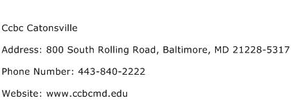 Ccbc Catonsville Address Contact Number