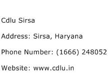 Cdlu Sirsa Address Contact Number