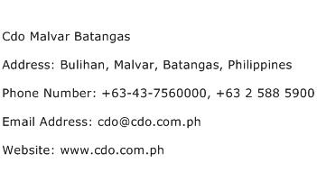 Cdo Malvar Batangas Address Contact Number