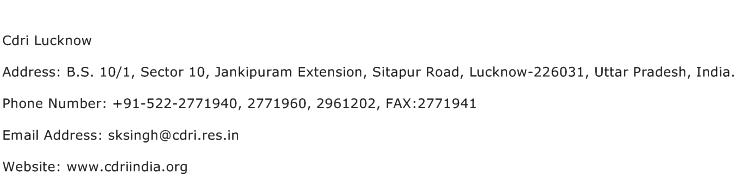 Cdri Lucknow Address Contact Number