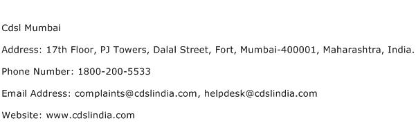 Cdsl Mumbai Address Contact Number
