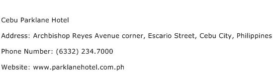 Cebu Parklane Hotel Address Contact Number