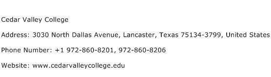 Cedar Valley College Address Contact Number