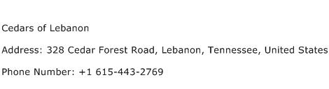Cedars of Lebanon Address Contact Number