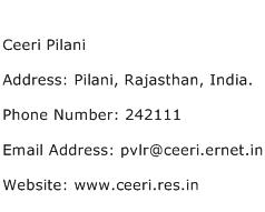 Ceeri Pilani Address Contact Number