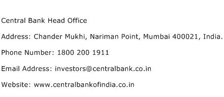 Central Bank Head Office Address Contact Number