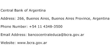 Central Bank of Argentina Address Contact Number